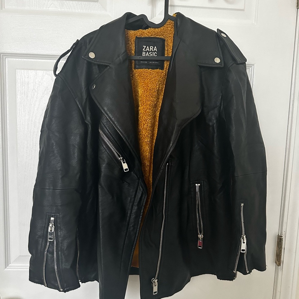 Zara Black Leather Jacket with Silver Accents